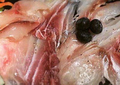 Carpaccio di Ombrina con Salsa ai Mirtilli