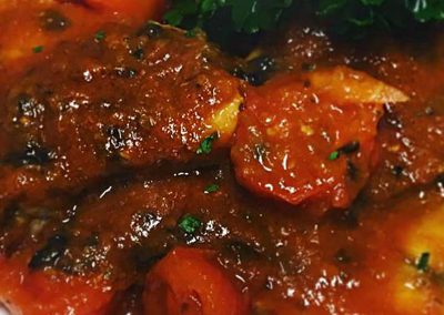Pesce Spada Fresco alla Livornese con Polenta