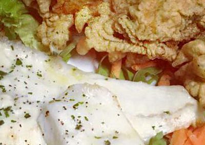 filetto rompo con fiori di zucca fritti